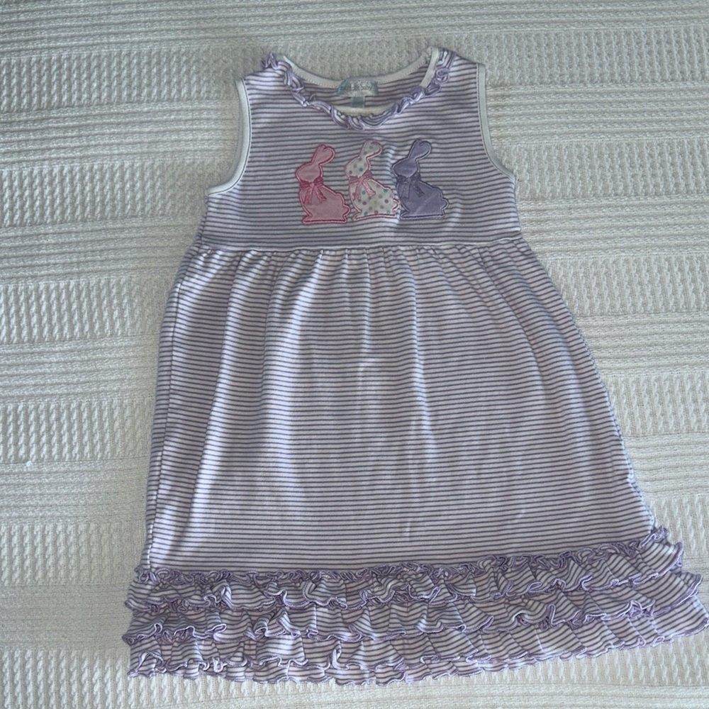 Magnolia Baby Striped Sleeveless Dress with Bunny Appliques